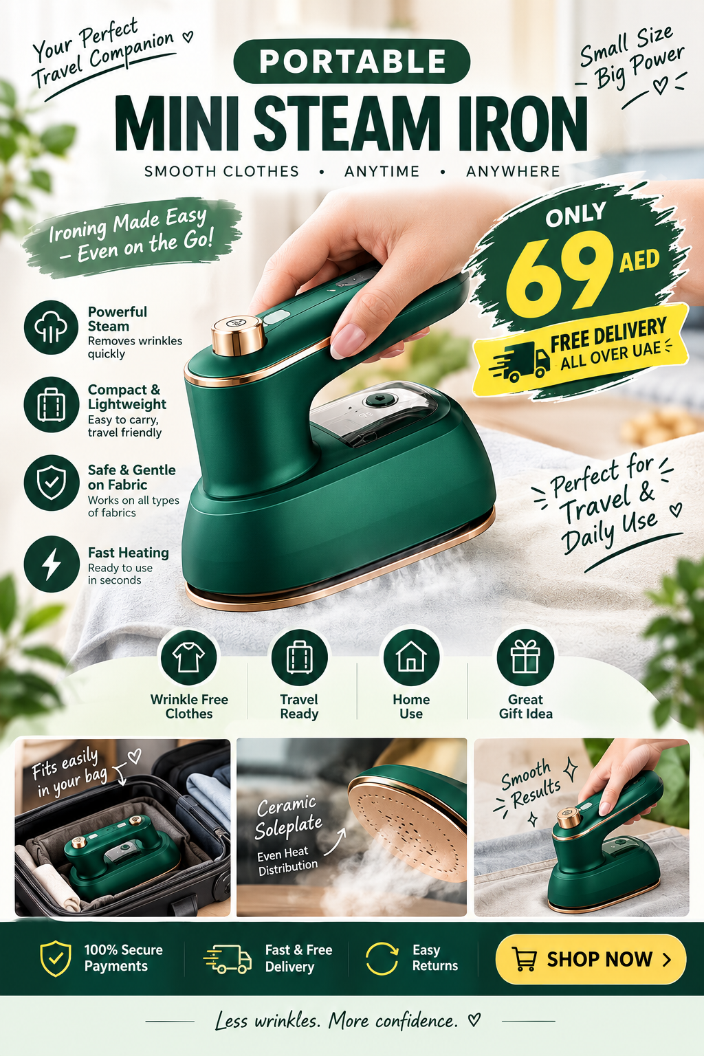 Portable Electric Iron – Compact, Fast Heating & Easy-to-Use Clothes Iron