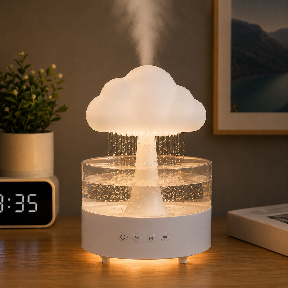 Cloud Rain Humidifier – LED Mist Diffuser & Relaxing Rain Effect